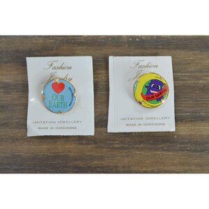 Vintage Our Earth Pin Lot of 2 Hong Kong OTC Gold Tone Celebrate Day